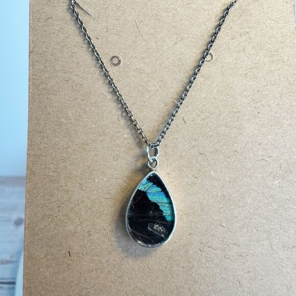 950 Silver Morpho And Red Butterfly Two Sided Pendant Necklace Fairycore Whimsy - Picture 15 of 16